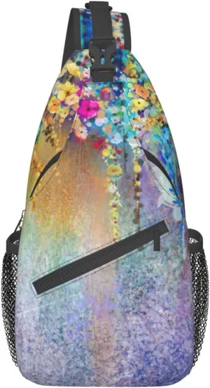 WURTON Black Marble Texture Gold Print Crossbody Sling Backpack Sling Bag Travel Hiking Chest Bag Daypack