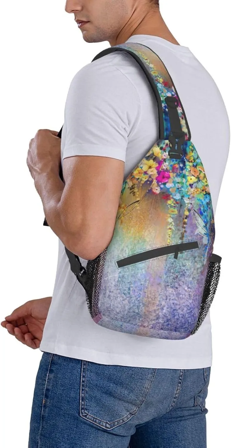 WURTON Black Marble Texture Gold Print Crossbody Sling Backpack Sling Bag Travel Hiking Chest Bag Daypack