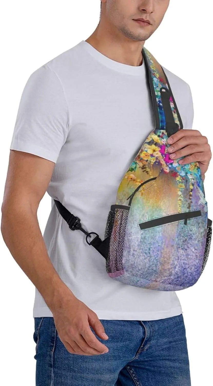 WURTON Black Marble Texture Gold Print Crossbody Sling Backpack Sling Bag Travel Hiking Chest Bag Daypack