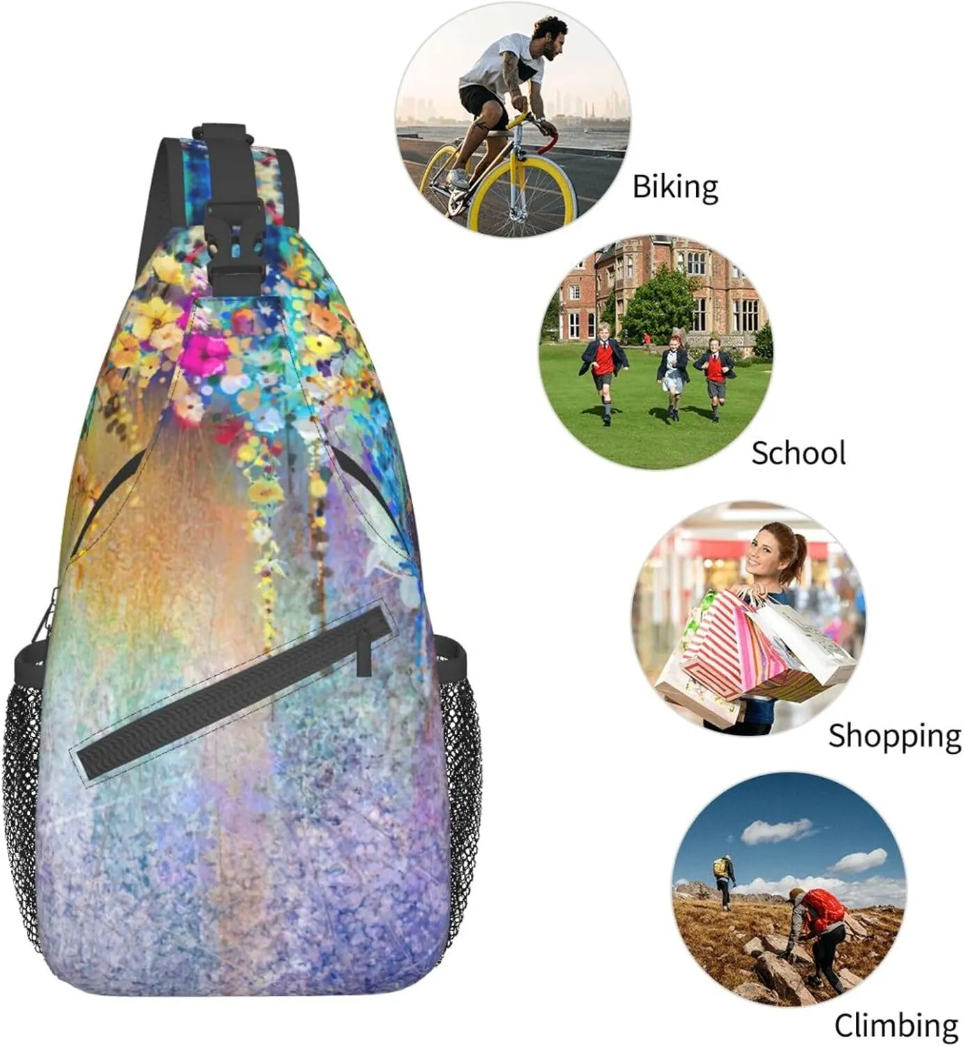 WURTON Black Marble Texture Gold Print Crossbody Sling Backpack Sling Bag Travel Hiking Chest Bag Daypack