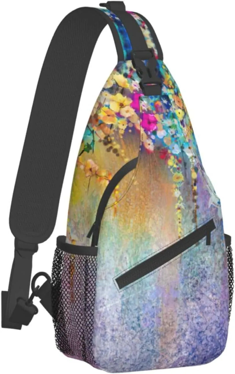 WURTON Black Marble Texture Gold Print Crossbody Sling Backpack Sling Bag Travel Hiking Chest Bag Daypack