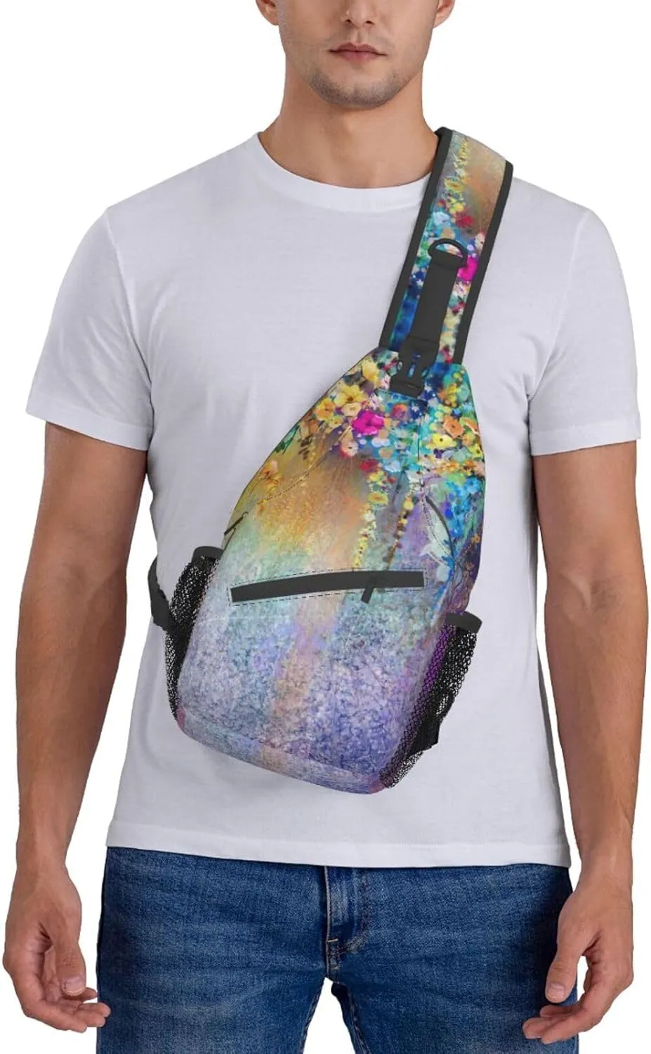 WURTON Black Marble Texture Gold Print Crossbody Sling Backpack Sling Bag Travel Hiking Chest Bag Daypack