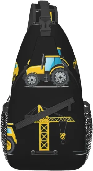 WURTON Cartoon Heavy Machinery Truck Sling Bag Crossbody Backpack Sling Backpack Shoulder Bag For Women Men Cycling Hiking Travel