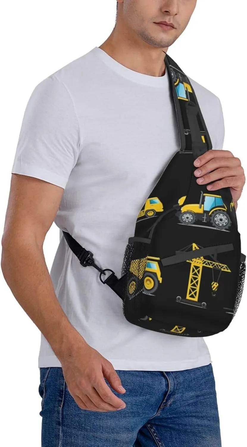 WURTON Cartoon Heavy Machinery Truck Sling Bag Crossbody Backpack Sling Backpack Shoulder Bag For Women Men Cycling Hiking Travel