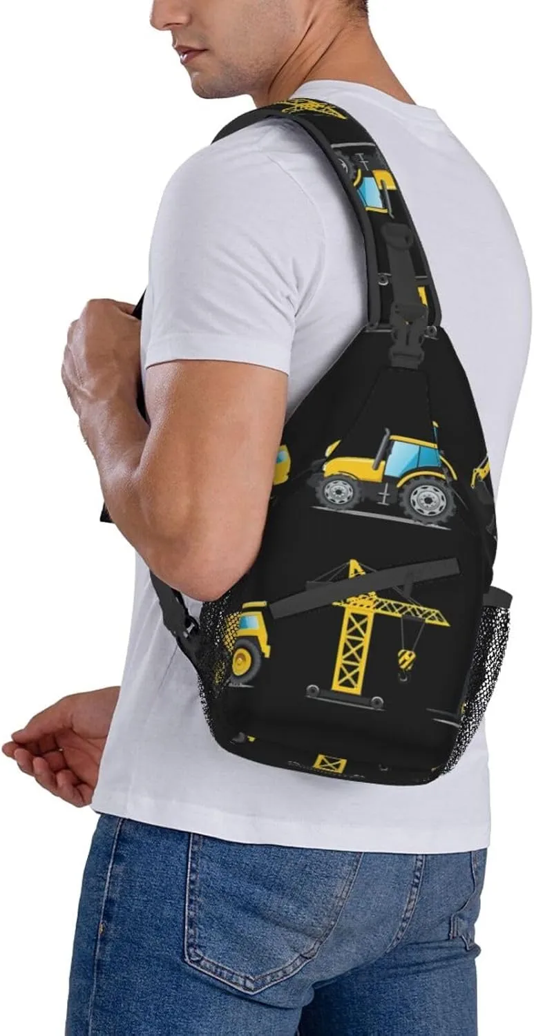 WURTON Cartoon Heavy Machinery Truck Sling Bag Crossbody Backpack Sling Backpack Shoulder Bag For Women Men Cycling Hiking Travel