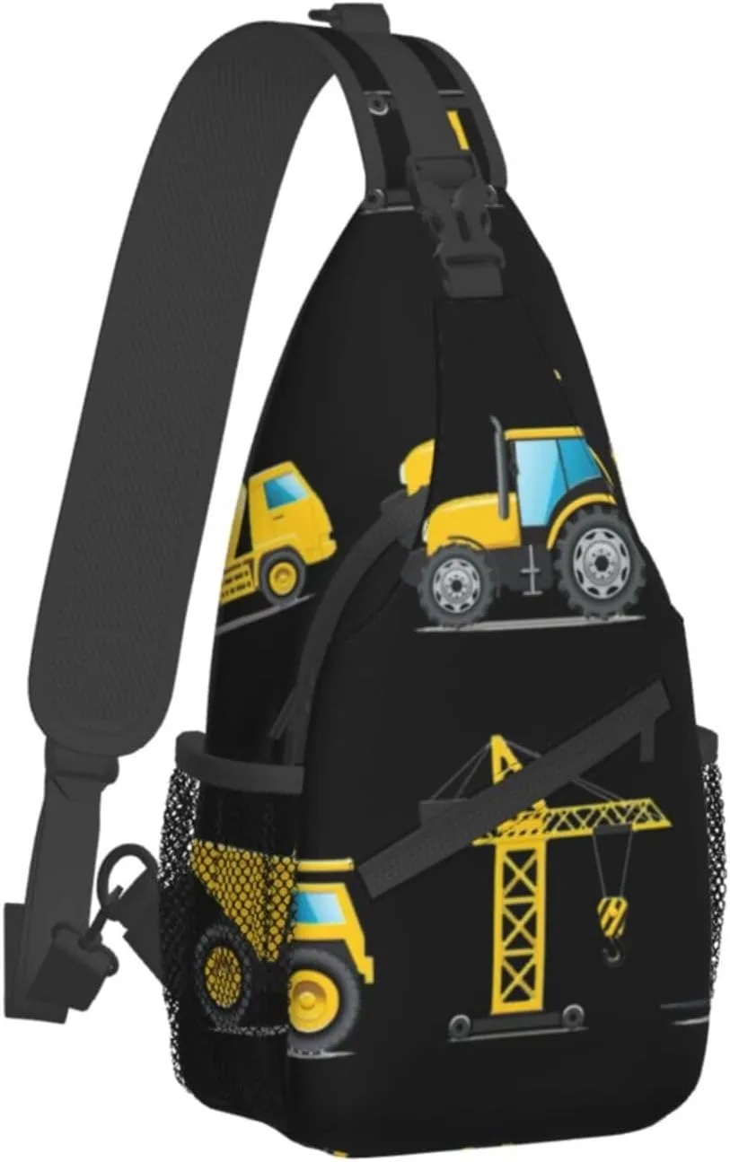 WURTON Cartoon Heavy Machinery Truck Sling Bag Crossbody Backpack Sling Backpack Shoulder Bag For Women Men Cycling Hiking Travel
