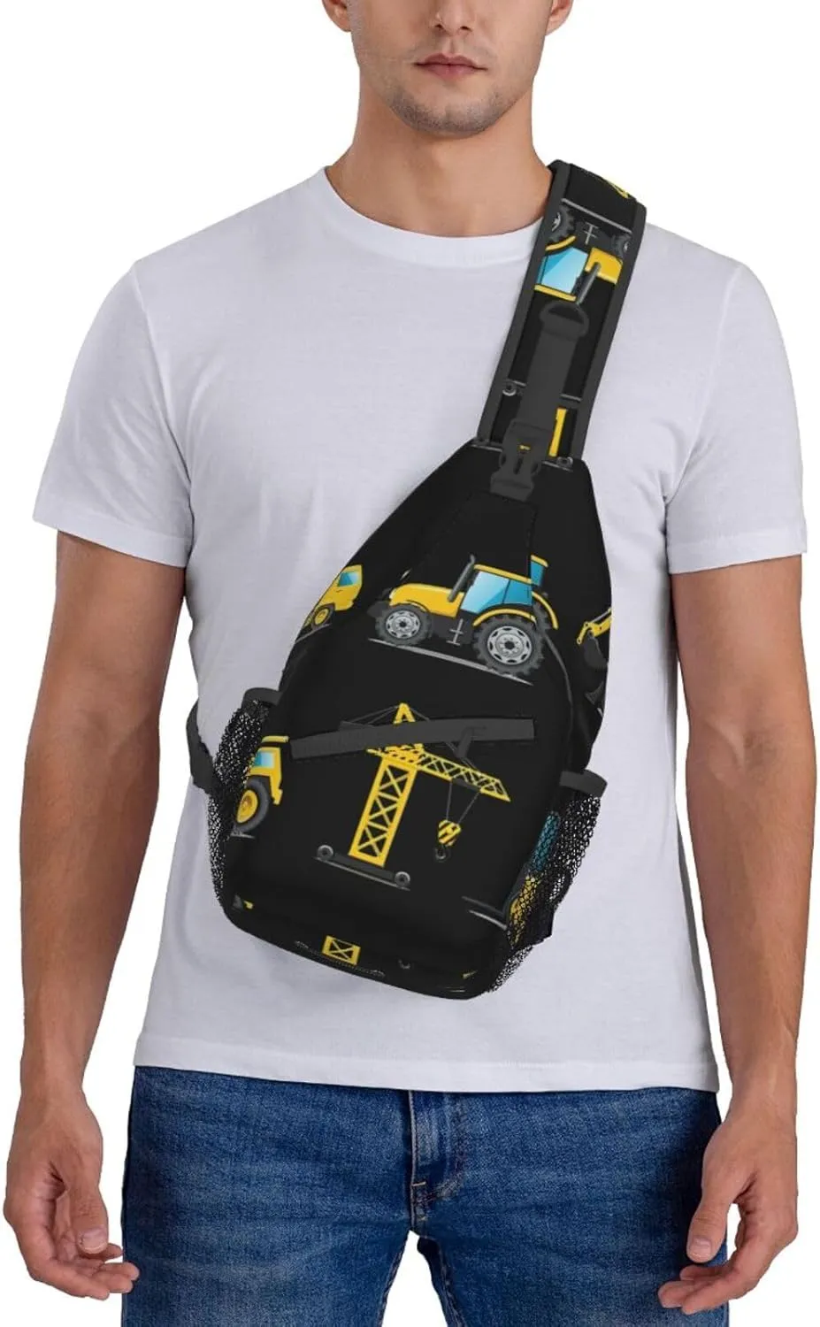 WURTON Cartoon Heavy Machinery Truck Sling Bag Crossbody Backpack Sling Backpack Shoulder Bag For Women Men Cycling Hiking Travel
