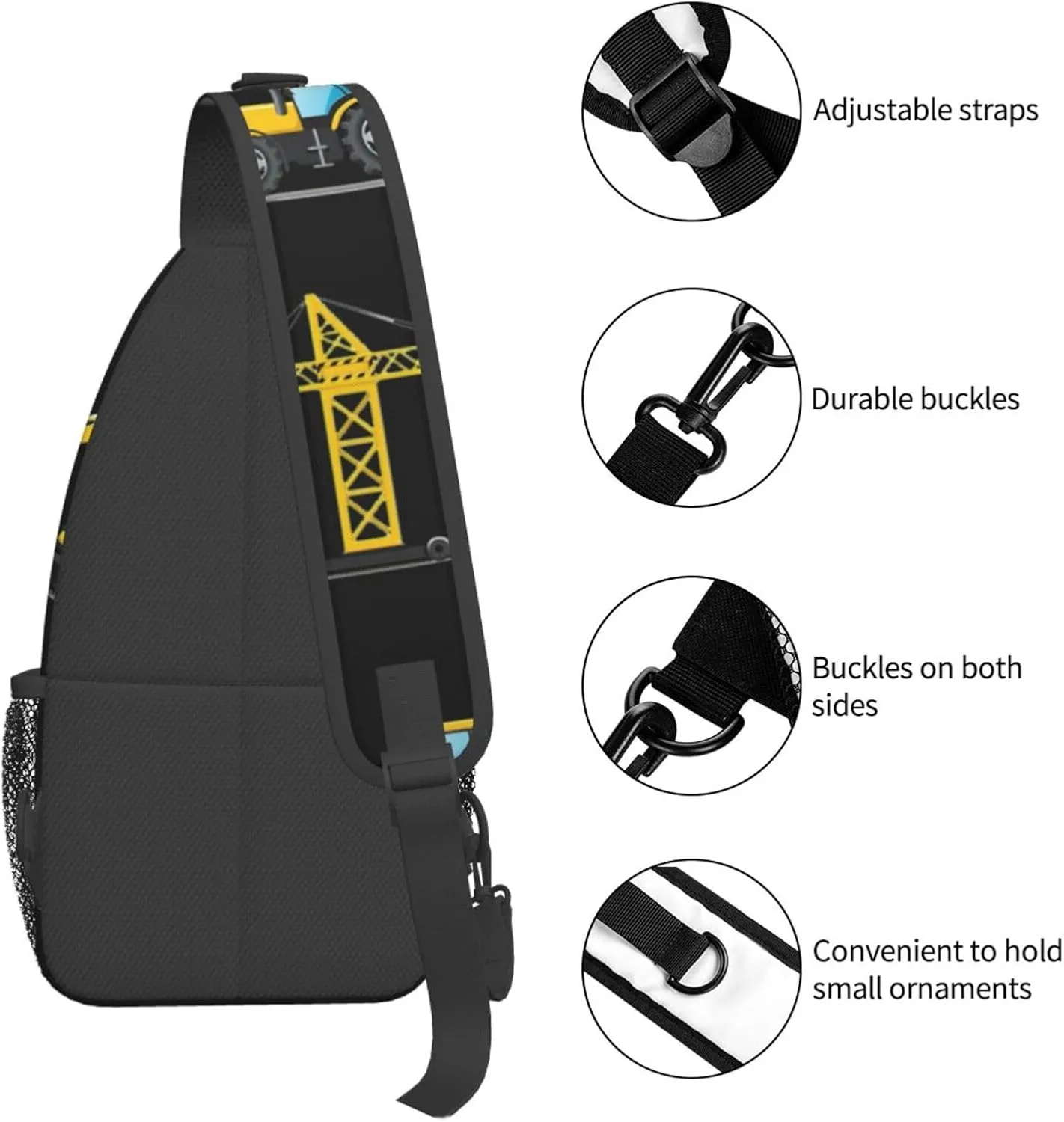 WURTON Cartoon Heavy Machinery Truck Sling Bag Crossbody Backpack Sling Backpack Shoulder Bag For Women Men Cycling Hiking Travel