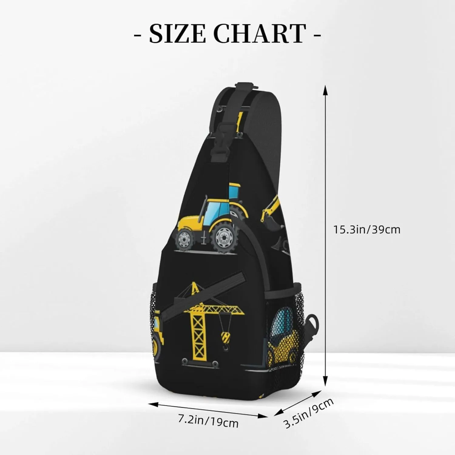 WURTON Cartoon Heavy Machinery Truck Sling Bag Crossbody Backpack Sling Backpack Shoulder Bag For Women Men Cycling Hiking Travel