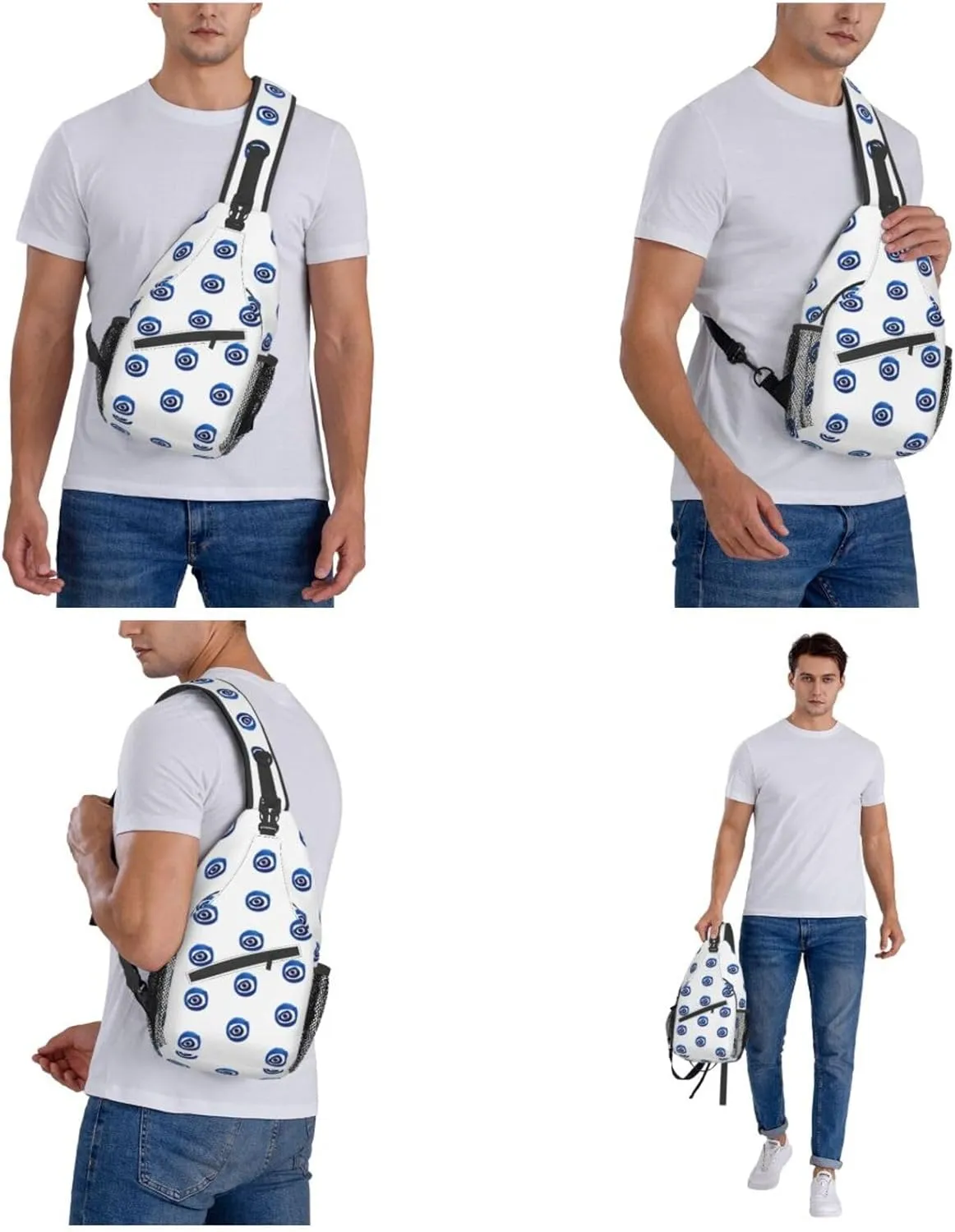 WURTON Evil Eyes Print Crossbody Backpack Shoulder Bag Cross Chest Bag For Travel, Hiking Gym Tactical Use