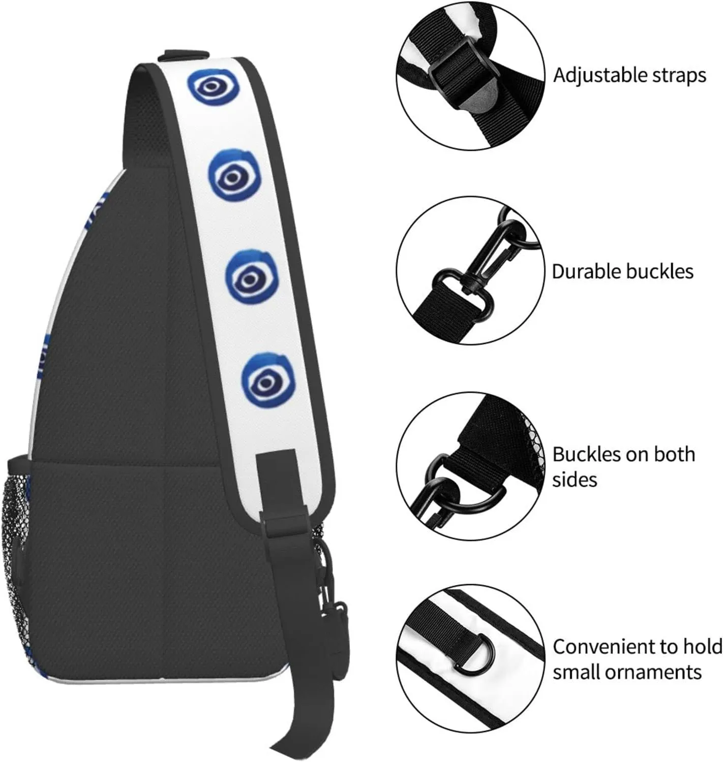 WURTON Evil Eyes Print Crossbody Backpack Shoulder Bag Cross Chest Bag For Travel, Hiking Gym Tactical Use
