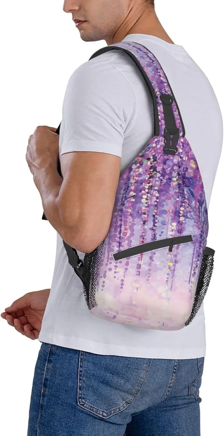 WURTON Flower Hummingbirds Embroidery Print Crossbody Sling Backpack Sling Bag Travel Hiking Chest Bag Daypack