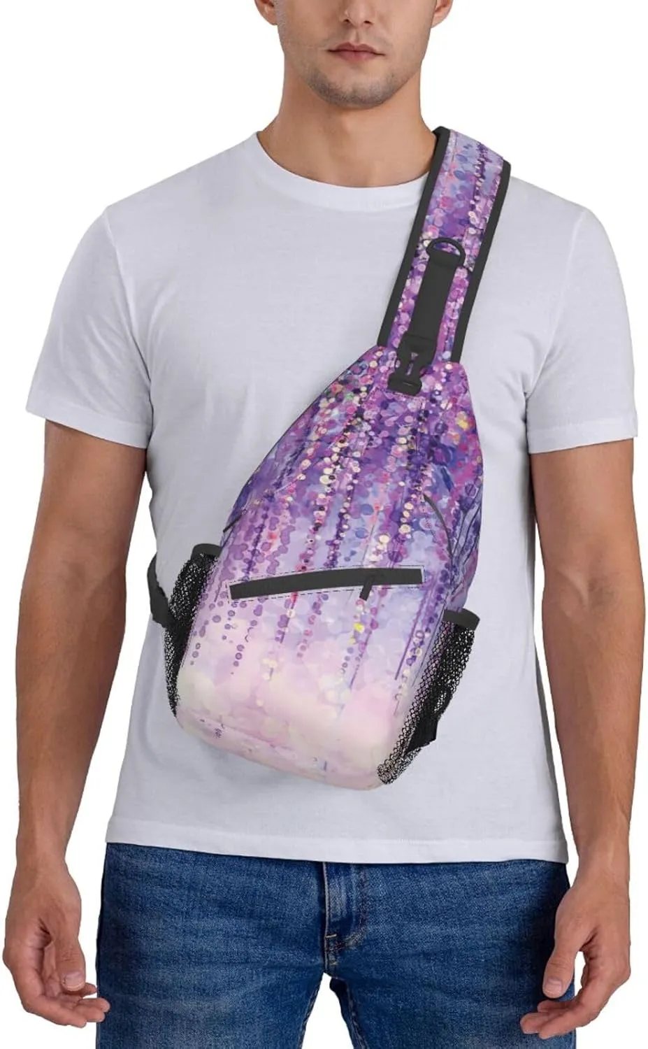 WURTON Flower Hummingbirds Embroidery Print Crossbody Sling Backpack Sling Bag Travel Hiking Chest Bag Daypack