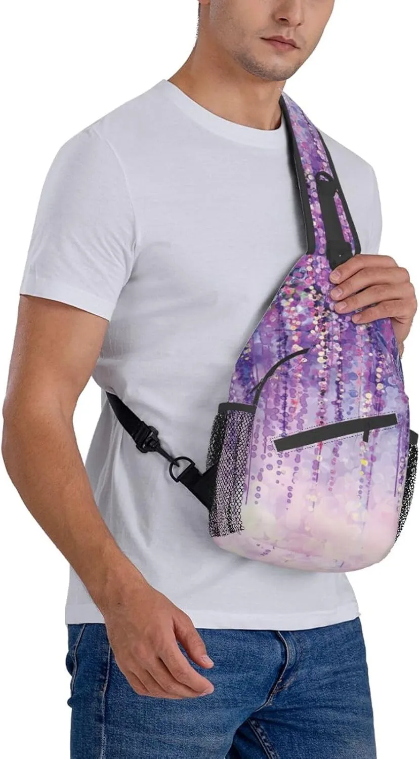 WURTON Flower Hummingbirds Embroidery Print Crossbody Sling Backpack Sling Bag Travel Hiking Chest Bag Daypack