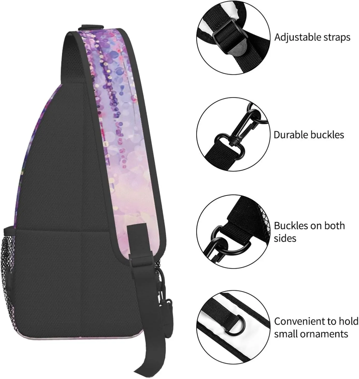 WURTON Flower Hummingbirds Embroidery Print Crossbody Sling Backpack Sling Bag Travel Hiking Chest Bag Daypack