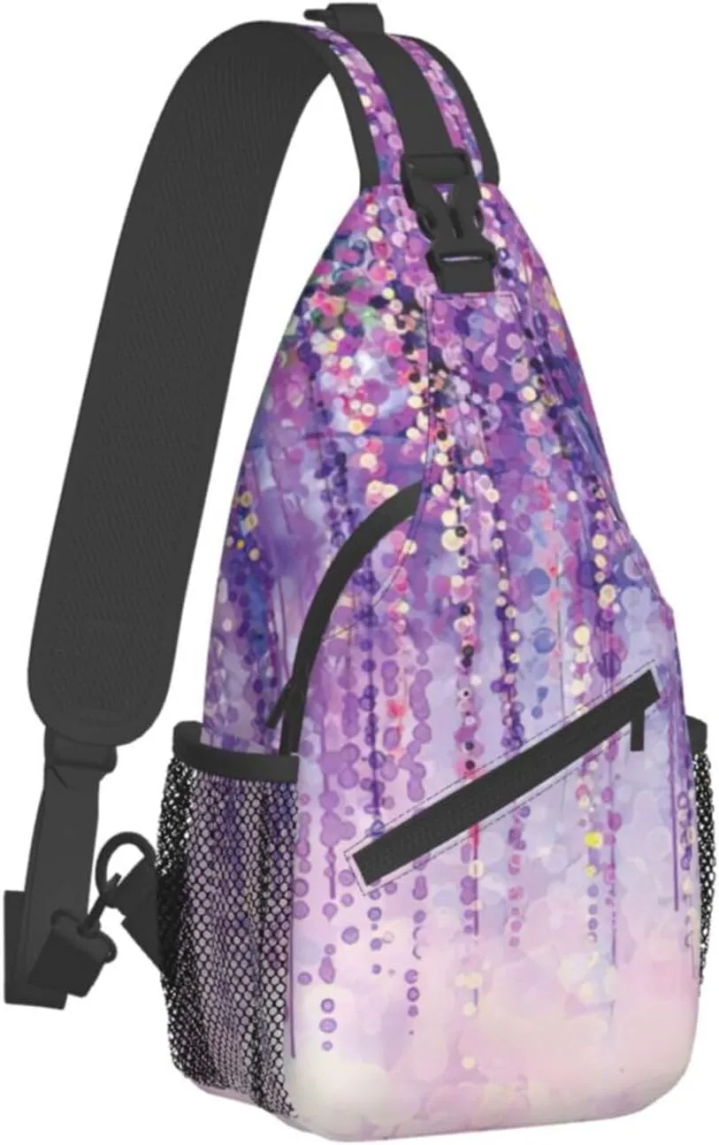 WURTON Flower Hummingbirds Embroidery Print Crossbody Sling Backpack Sling Bag Travel Hiking Chest Bag Daypack