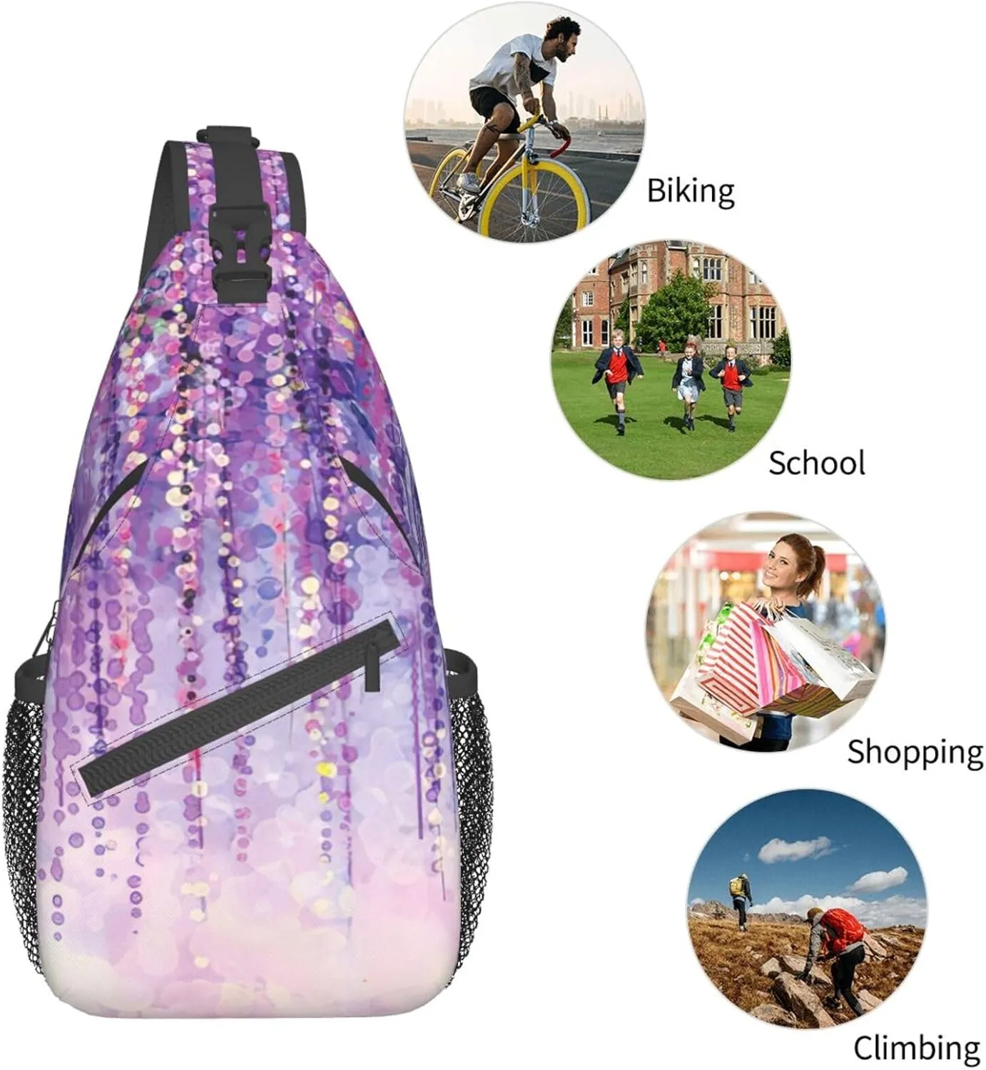 WURTON Flower Hummingbirds Embroidery Print Crossbody Sling Backpack Sling Bag Travel Hiking Chest Bag Daypack
