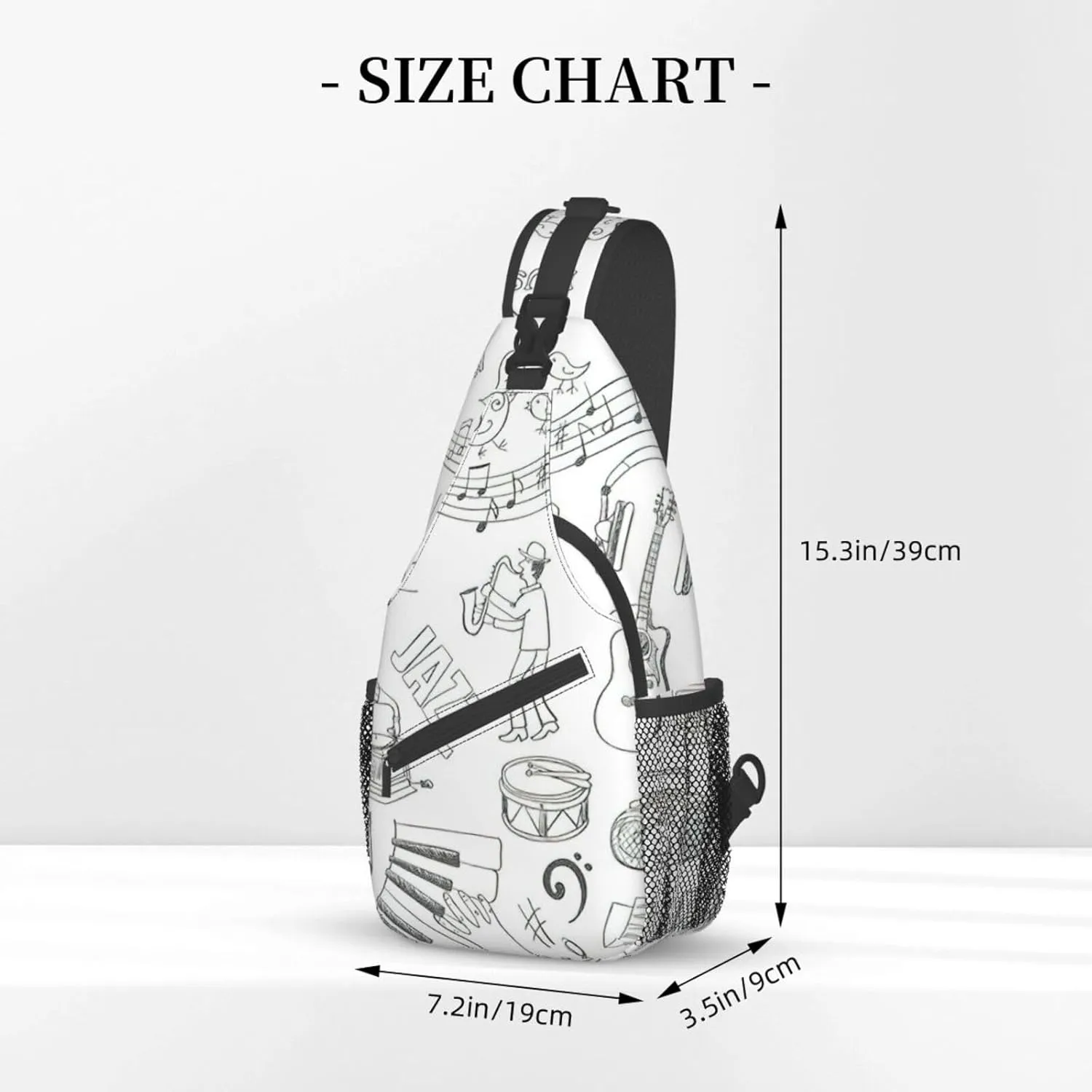 WURTON Japanese Sushi Black Print Crossbody Sling Backpack Sling Bag Travel Hiking Chest Bag Daypack