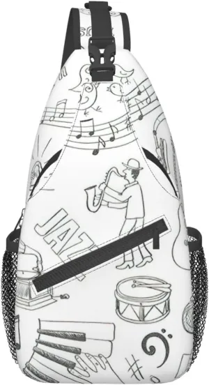 WURTON Japanese Sushi Black Print Crossbody Sling Backpack Sling Bag Travel Hiking Chest Bag Daypack
