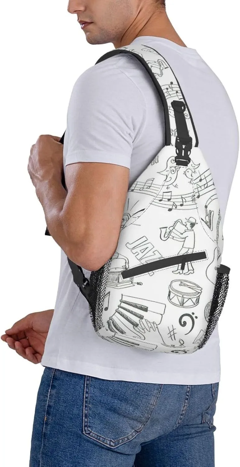 WURTON Japanese Sushi Black Print Crossbody Sling Backpack Sling Bag Travel Hiking Chest Bag Daypack