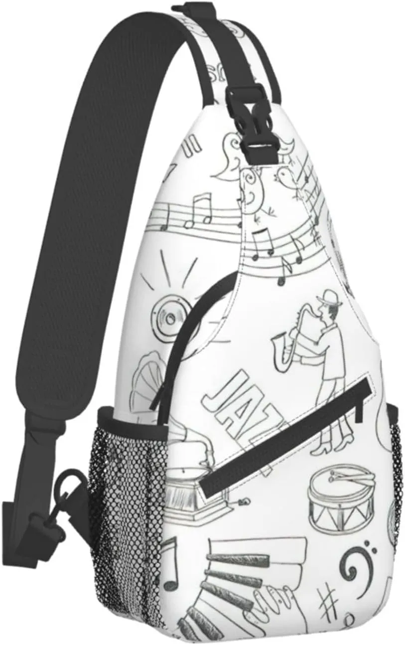 WURTON Japanese Sushi Black Print Crossbody Sling Backpack Sling Bag Travel Hiking Chest Bag Daypack