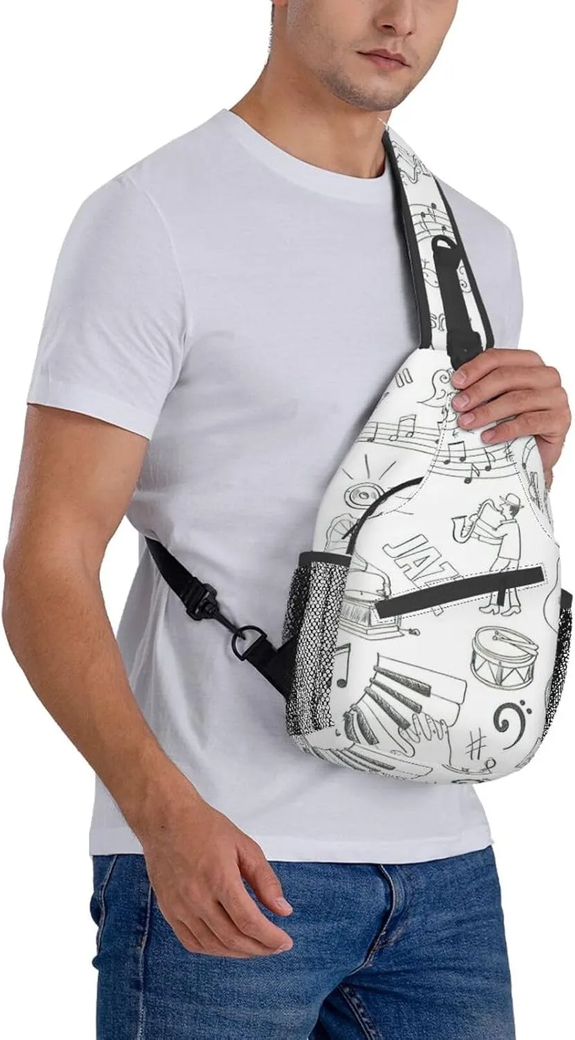 WURTON Japanese Sushi Black Print Crossbody Sling Backpack Sling Bag Travel Hiking Chest Bag Daypack