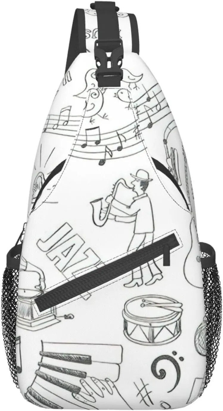 WURTON Japanese Sushi Black Print Crossbody Sling Backpack Sling Bag Travel Hiking Chest Bag Daypack