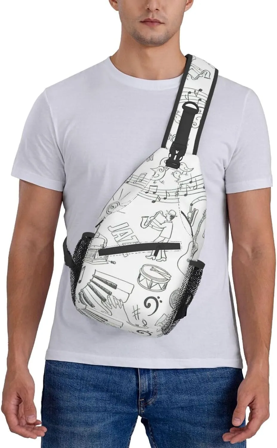 WURTON Japanese Sushi Black Print Crossbody Sling Backpack Sling Bag Travel Hiking Chest Bag Daypack