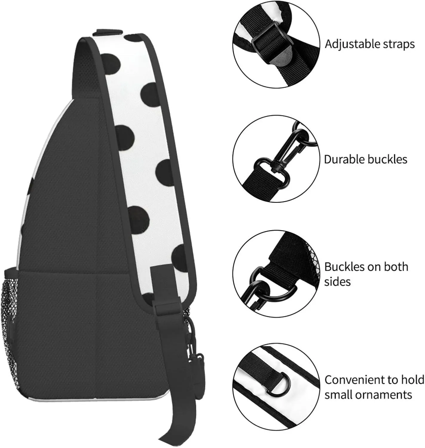 WURTON Polka Dot Print Crossbody Sling Backpack Sling Bag Travel Hiking Chest Bag Daypack
