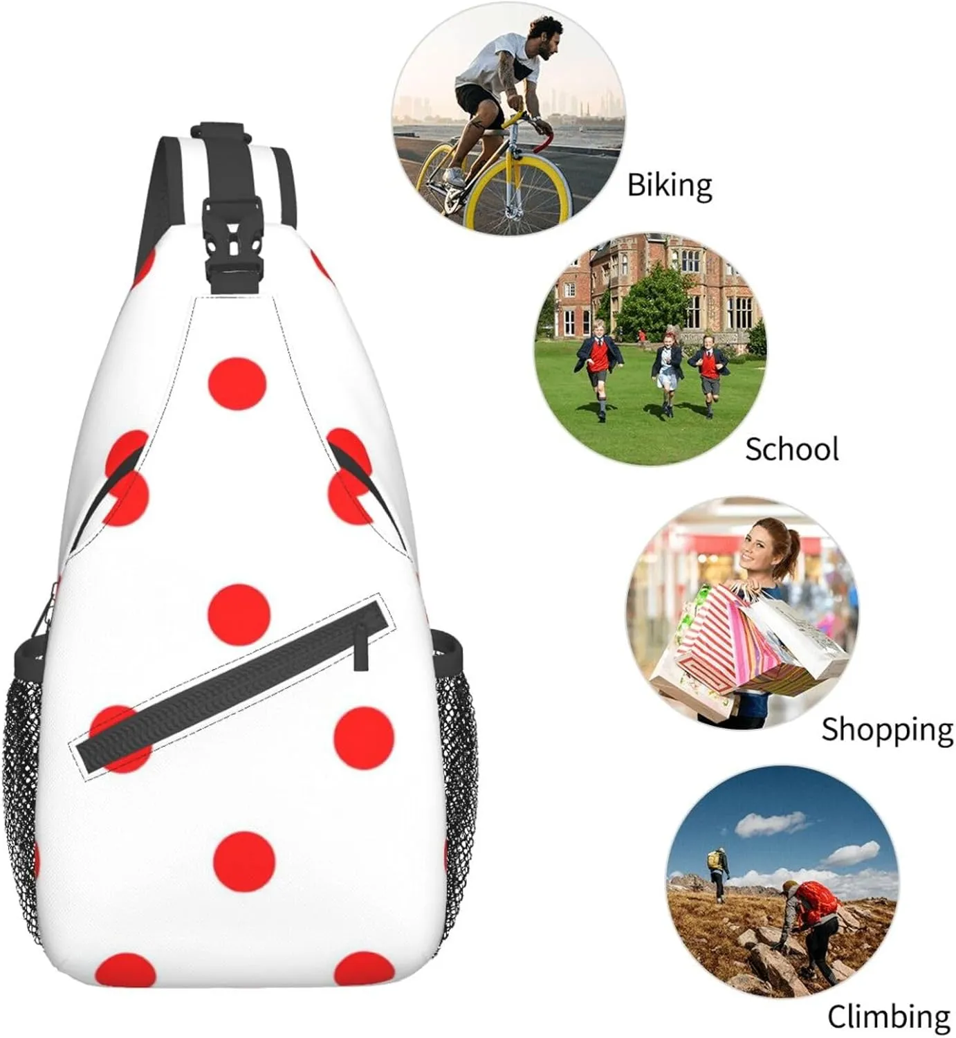 WURTON Polka Dot. Print Crossbody Sling Backpack Sling Bag Travel Hiking Chest Bag Daypack