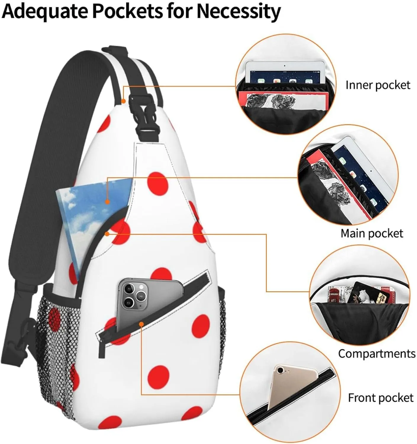 WURTON Polka Dot. Print Crossbody Sling Backpack Sling Bag Travel Hiking Chest Bag Daypack