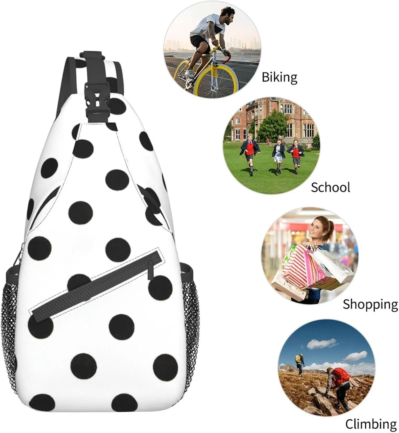 WURTON Polka Dot Print Crossbody Sling Backpack Sling Bag Travel Hiking Chest Bag Daypack