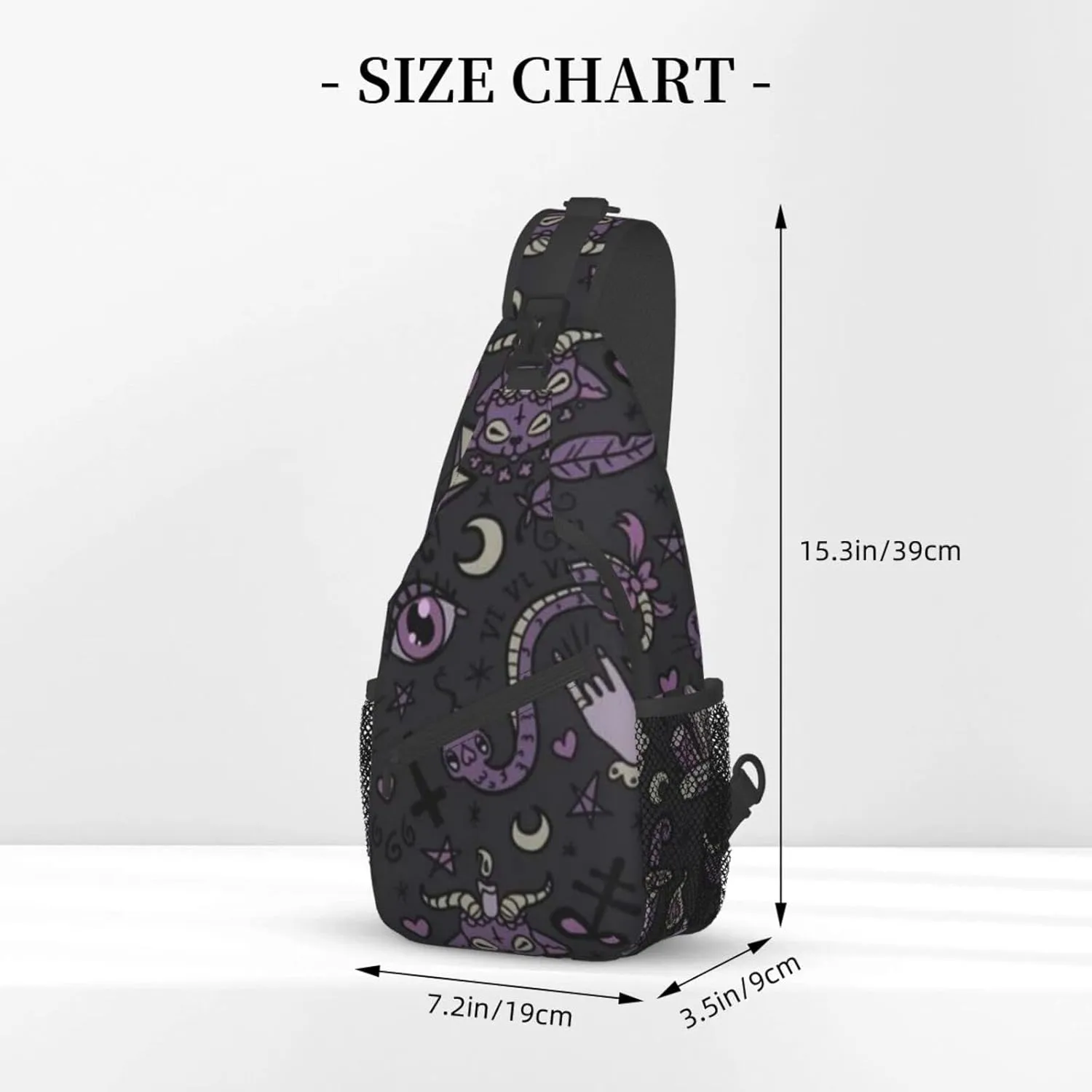 WURTON Purple Black Goth Spooky Print Crossbody Backpack Shoulder Bag Cross Chest Bag For Travel, Hiking Gym Tactical Use, MC700