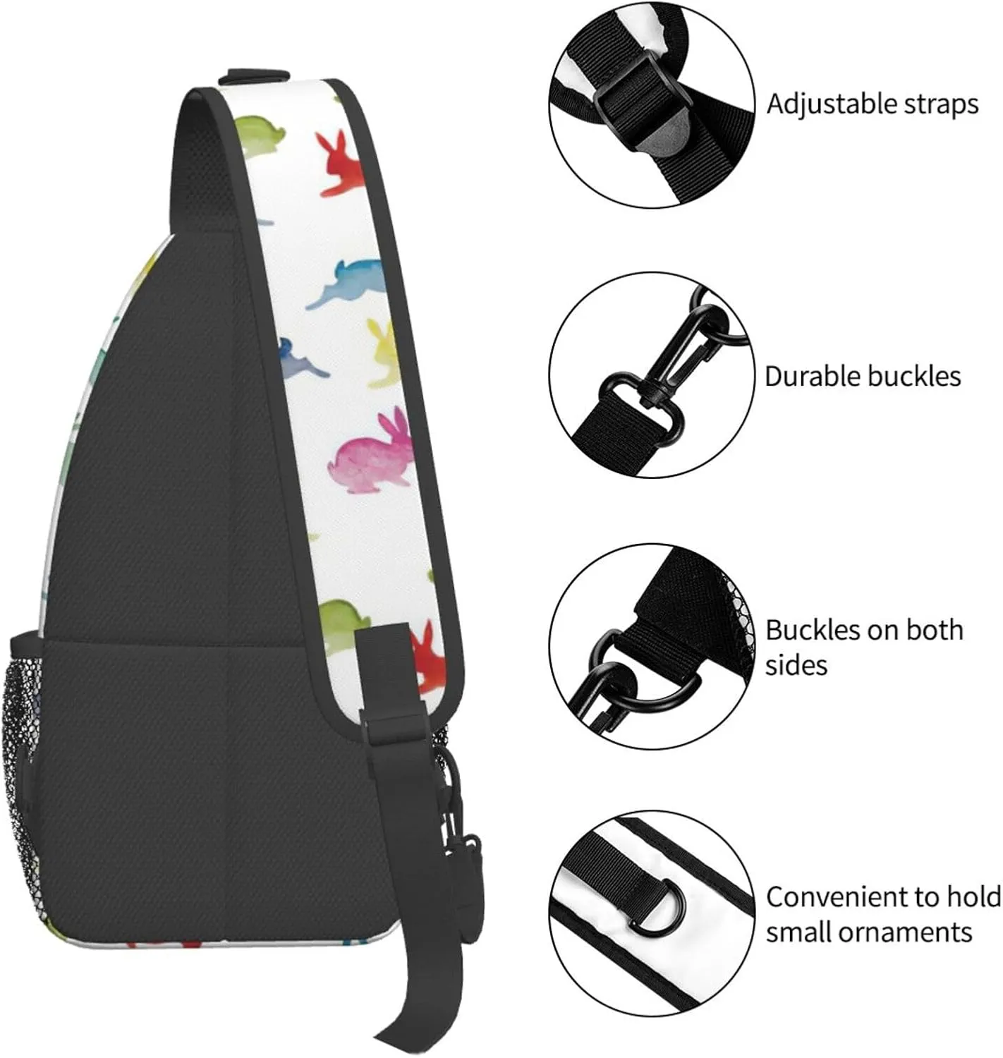WURTON Rabbits In Different Poses Jumping Running Print Crossbody Sling Backpack Sling Bag Travel Hiking Chest Bag Daypack