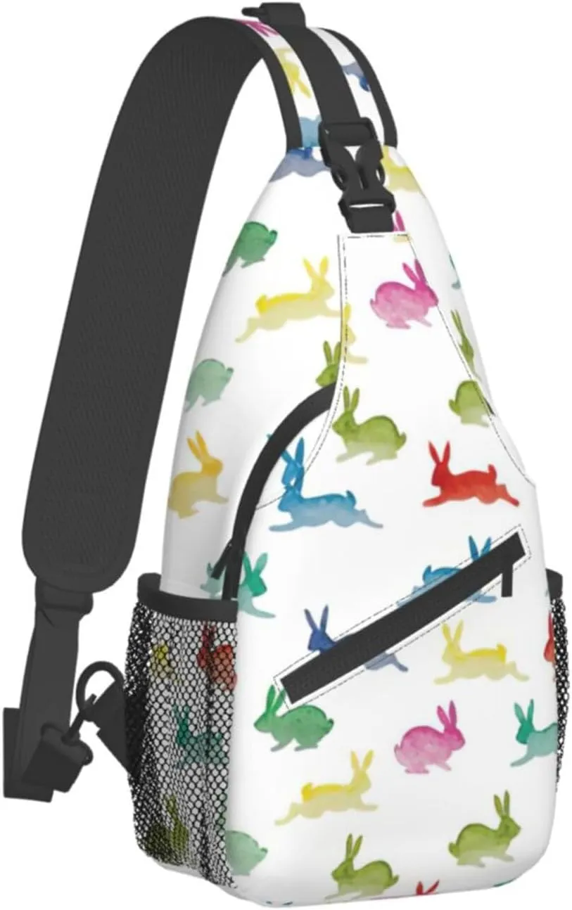 WURTON Rabbits In Different Poses Jumping Running Print Crossbody Sling Backpack Sling Bag Travel Hiking Chest Bag Daypack