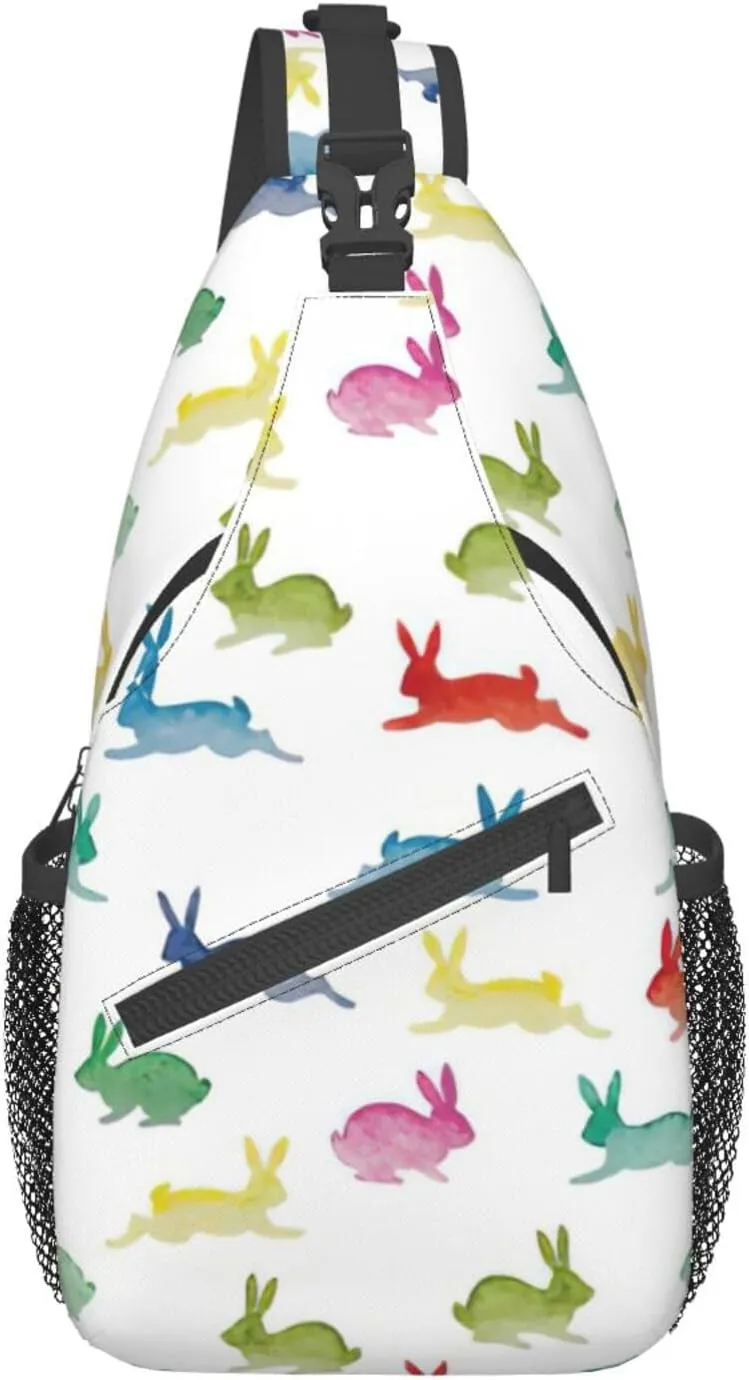 WURTON Rabbits In Different Poses Jumping Running Print Crossbody Sling Backpack Sling Bag Travel Hiking Chest Bag Daypack