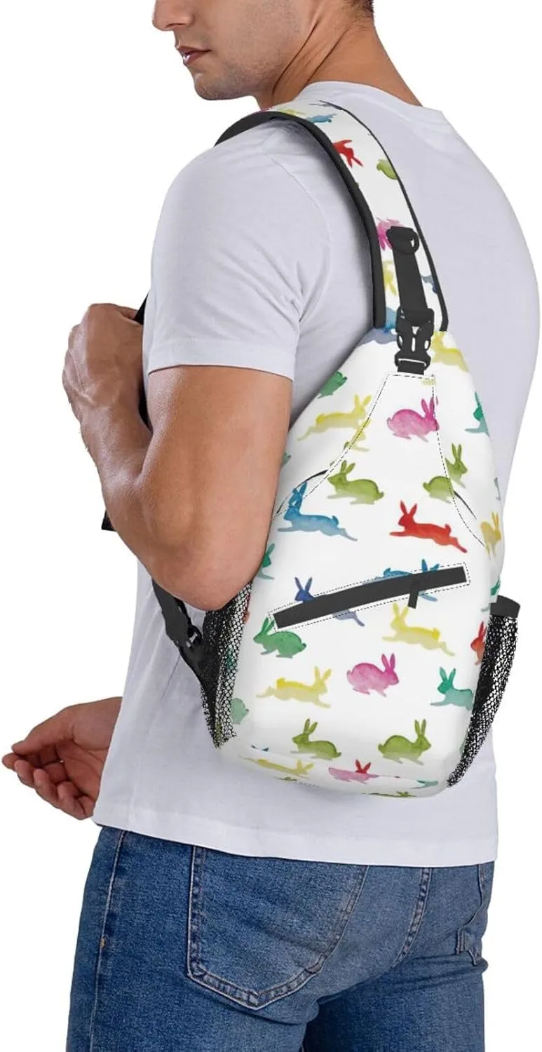 WURTON Rabbits In Different Poses Jumping Running Print Crossbody Sling Backpack Sling Bag Travel Hiking Chest Bag Daypack