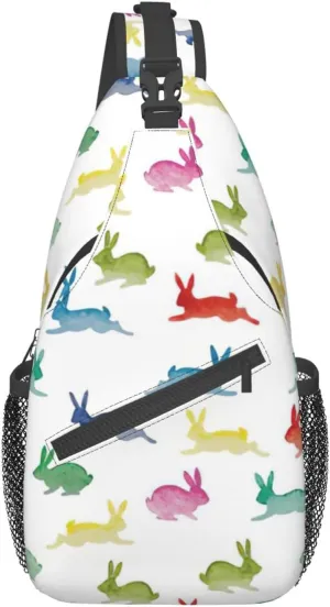 WURTON Rabbits In Different Poses Jumping Running Print Crossbody Sling Backpack Sling Bag Travel Hiking Chest Bag Daypack