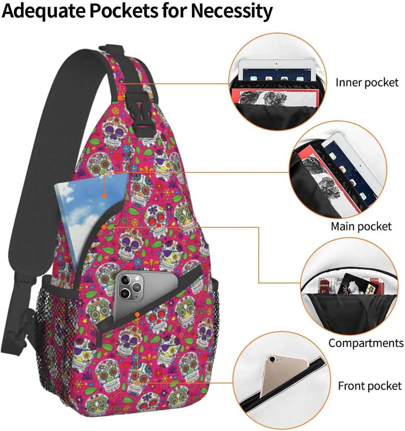 WURTON Star Constellation Map Print Crossbody Sling Backpack Sling Bag Travel Hiking Chest Bag Daypack