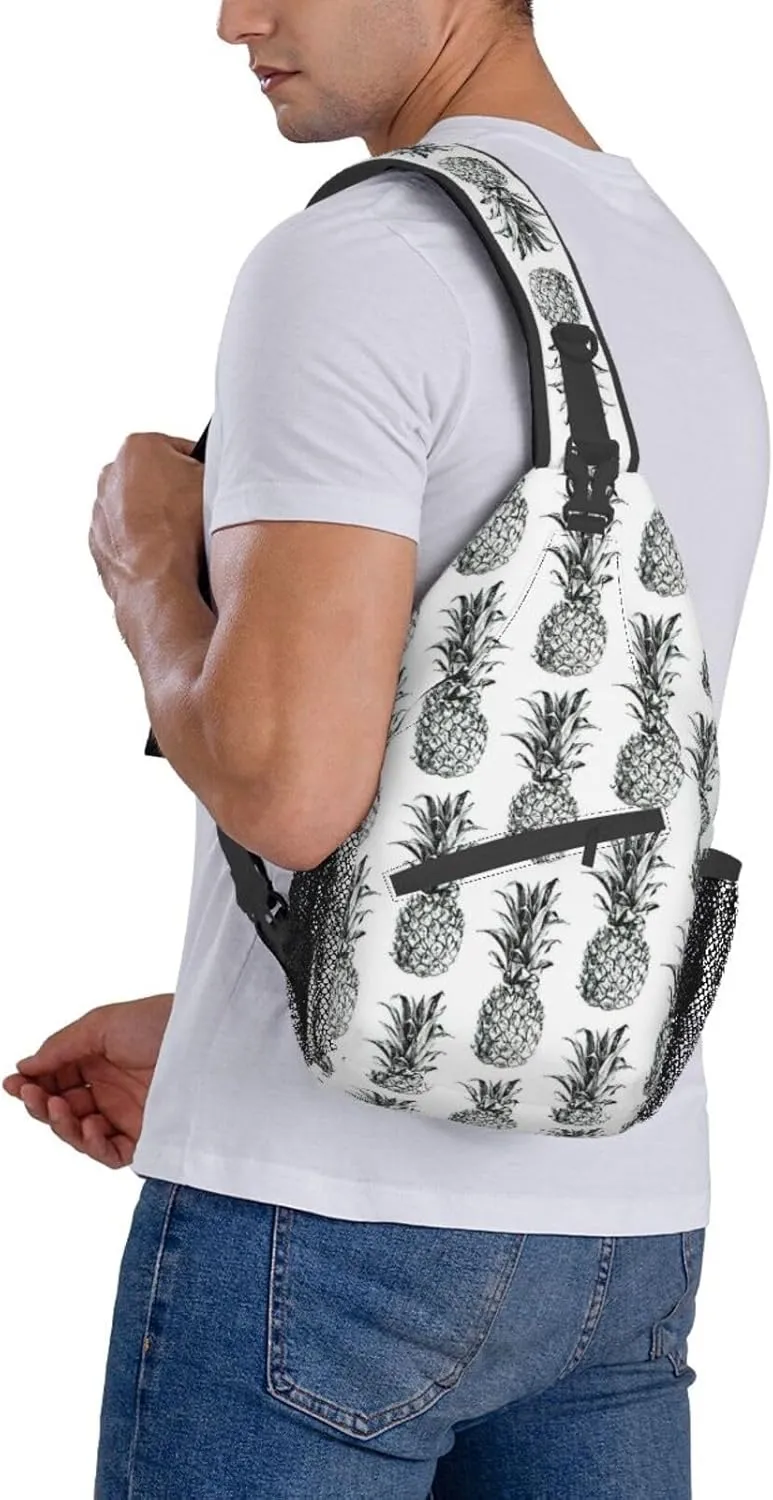 WURTON Tropical Theme Pineapple Fruit Pattern Print Crossbody Sling Backpack Sling Bag Travel Hiking Chest Bag Daypack