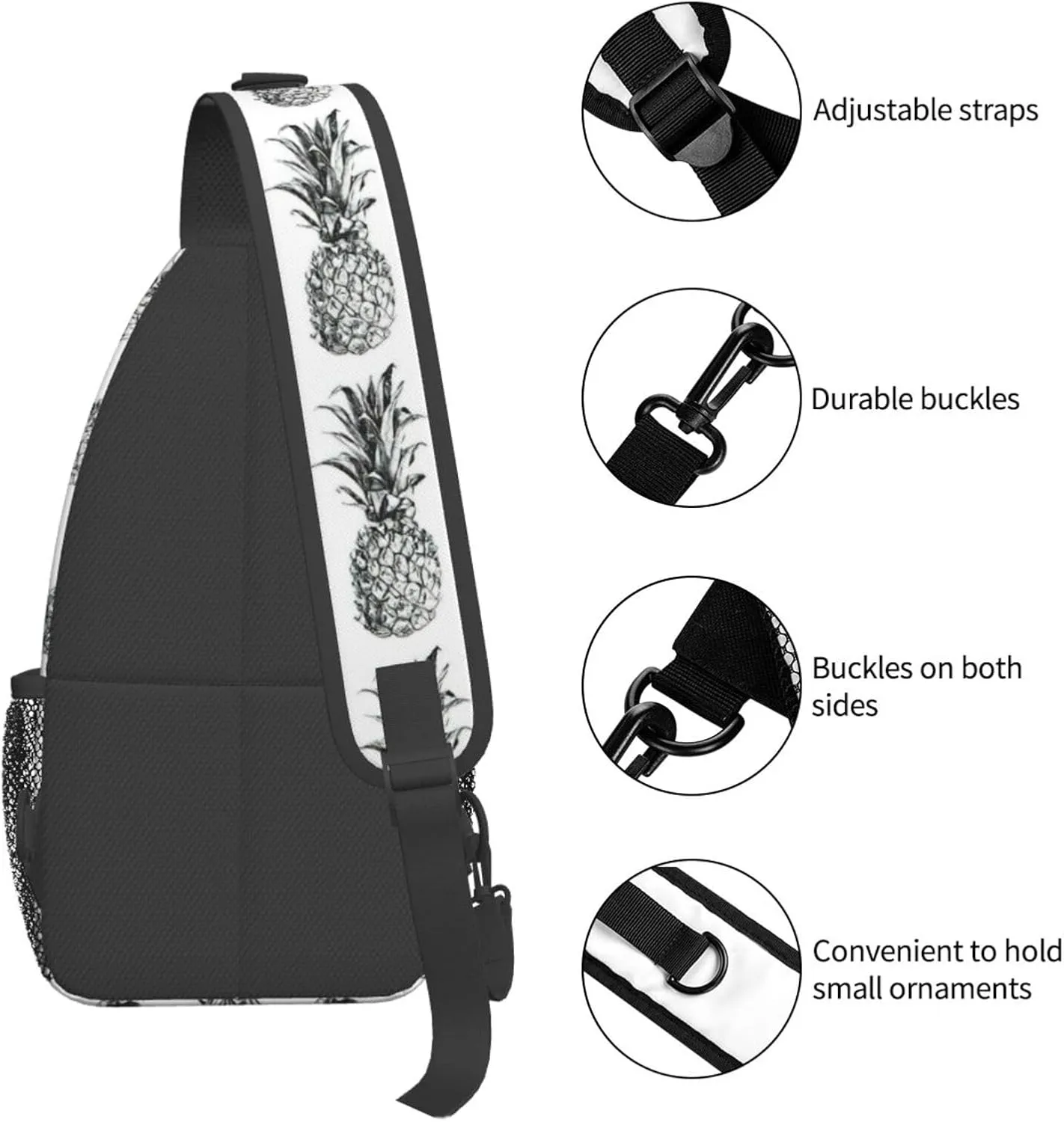 WURTON Tropical Theme Pineapple Fruit Pattern Print Crossbody Sling Backpack Sling Bag Travel Hiking Chest Bag Daypack