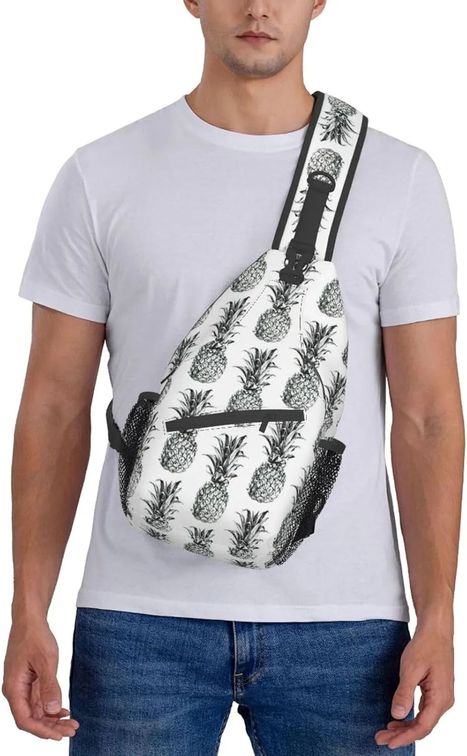 WURTON Tropical Theme Pineapple Fruit Pattern Print Crossbody Sling Backpack Sling Bag Travel Hiking Chest Bag Daypack