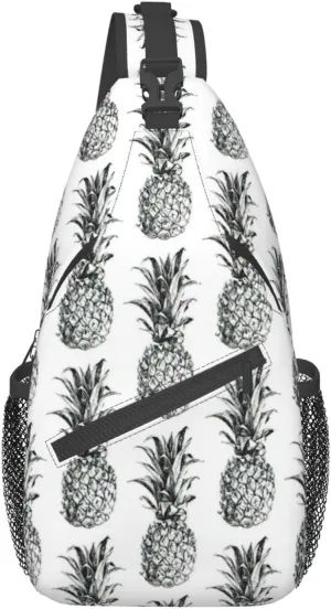 WURTON Tropical Theme Pineapple Fruit Pattern Print Crossbody Sling Backpack Sling Bag Travel Hiking Chest Bag Daypack