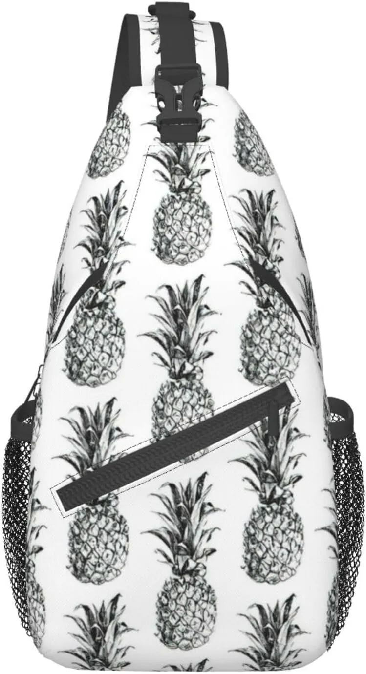 WURTON Tropical Theme Pineapple Fruit Pattern Print Crossbody Sling Backpack Sling Bag Travel Hiking Chest Bag Daypack