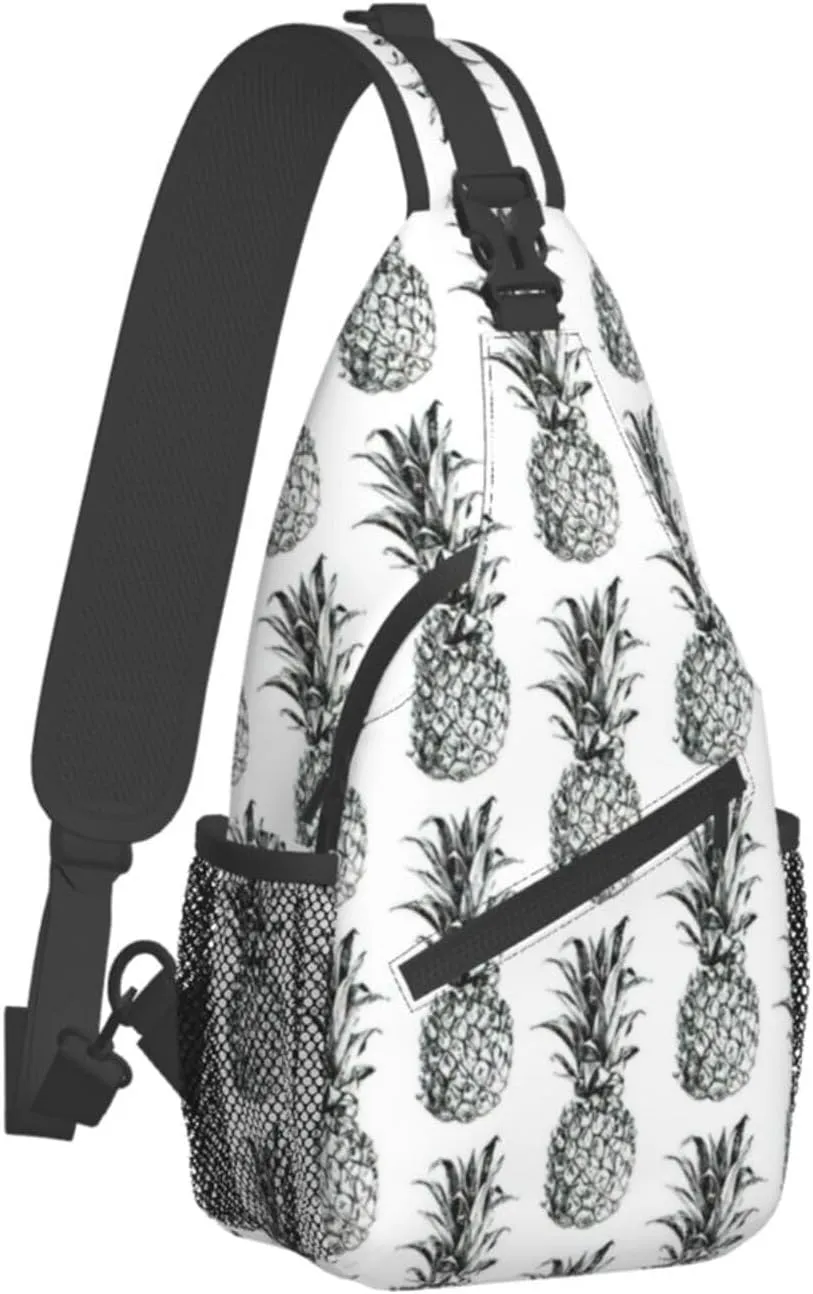 WURTON Tropical Theme Pineapple Fruit Pattern Print Crossbody Sling Backpack Sling Bag Travel Hiking Chest Bag Daypack