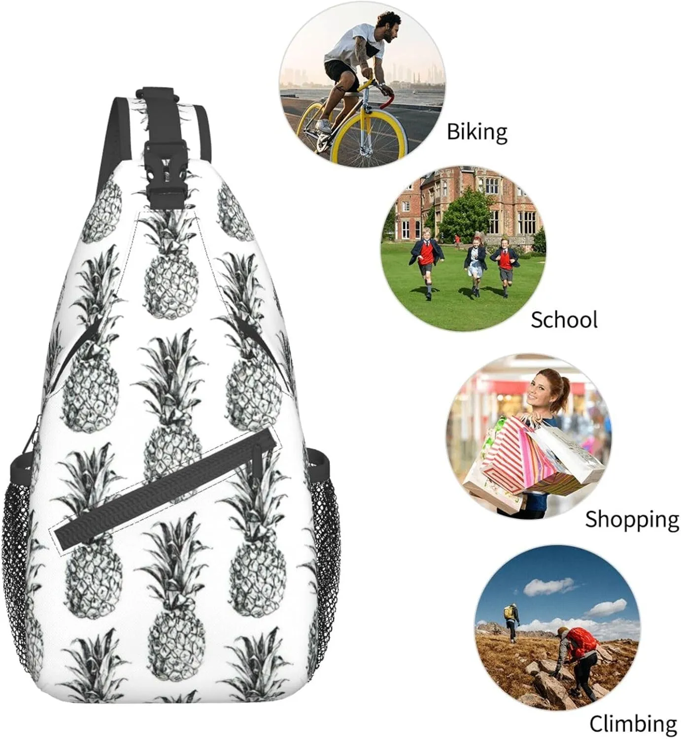 WURTON Tropical Theme Pineapple Fruit Pattern Print Crossbody Sling Backpack Sling Bag Travel Hiking Chest Bag Daypack