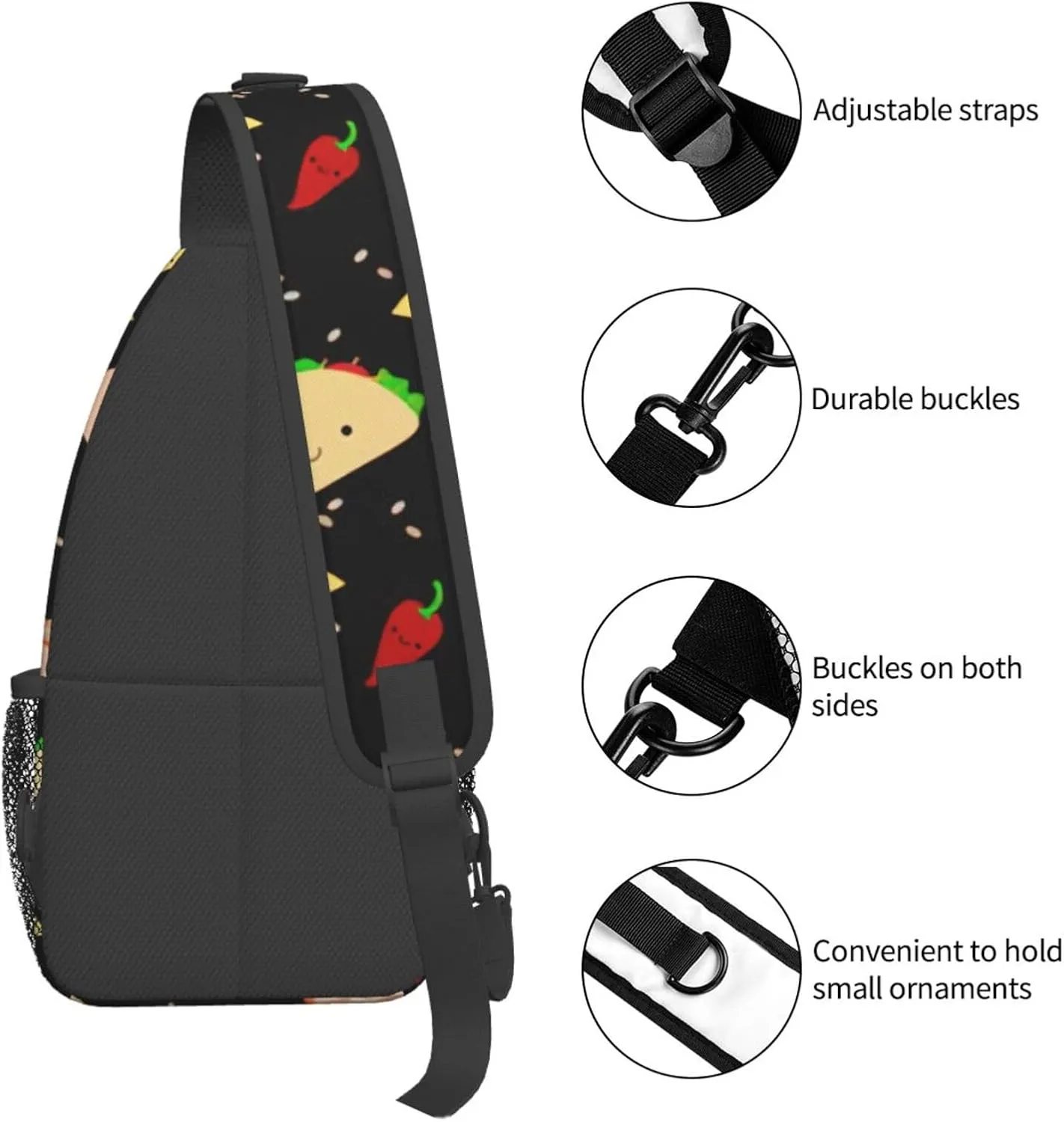 WURTON Tuesday Party Print Crossbody Sling Backpack Sling Bag Travel Hiking Chest Bag Daypack