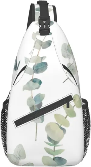 WURTON White Natural Greenery Twig Print Crossbody Sling Backpack Sling Bag Travel Hiking Chest Bag Daypack