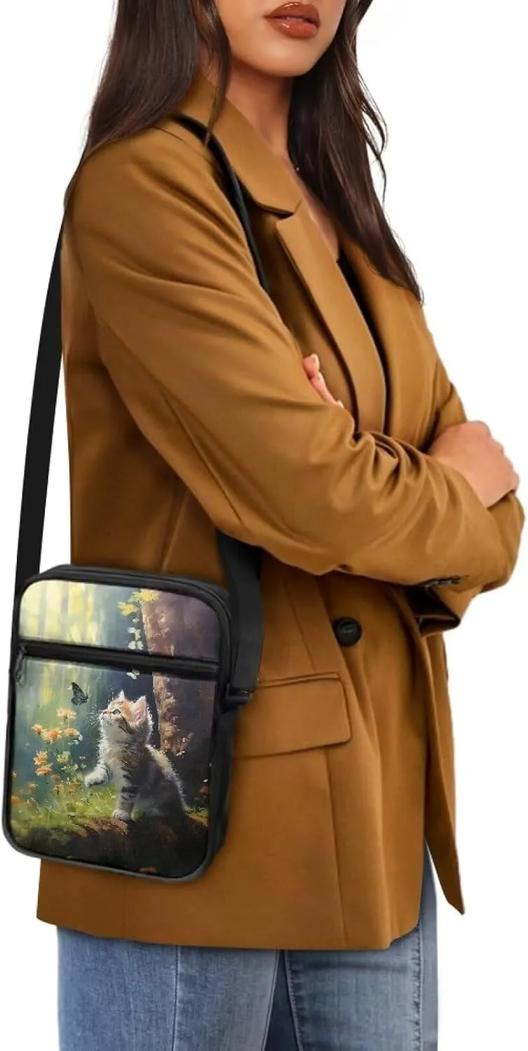 Xoenoiee Small Crossbody Bag, Messenger Bag for Women Men Mini Messenger Bag With Multi-Pockets Sling Bags, Animals Theme