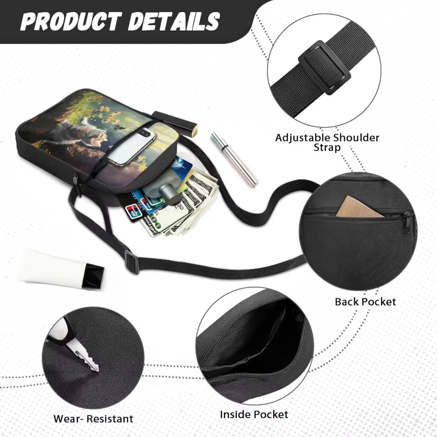 Xoenoiee Small Crossbody Bag, Messenger Bag for Women Men Mini Messenger Bag With Multi-Pockets Sling Bags, Animals Theme